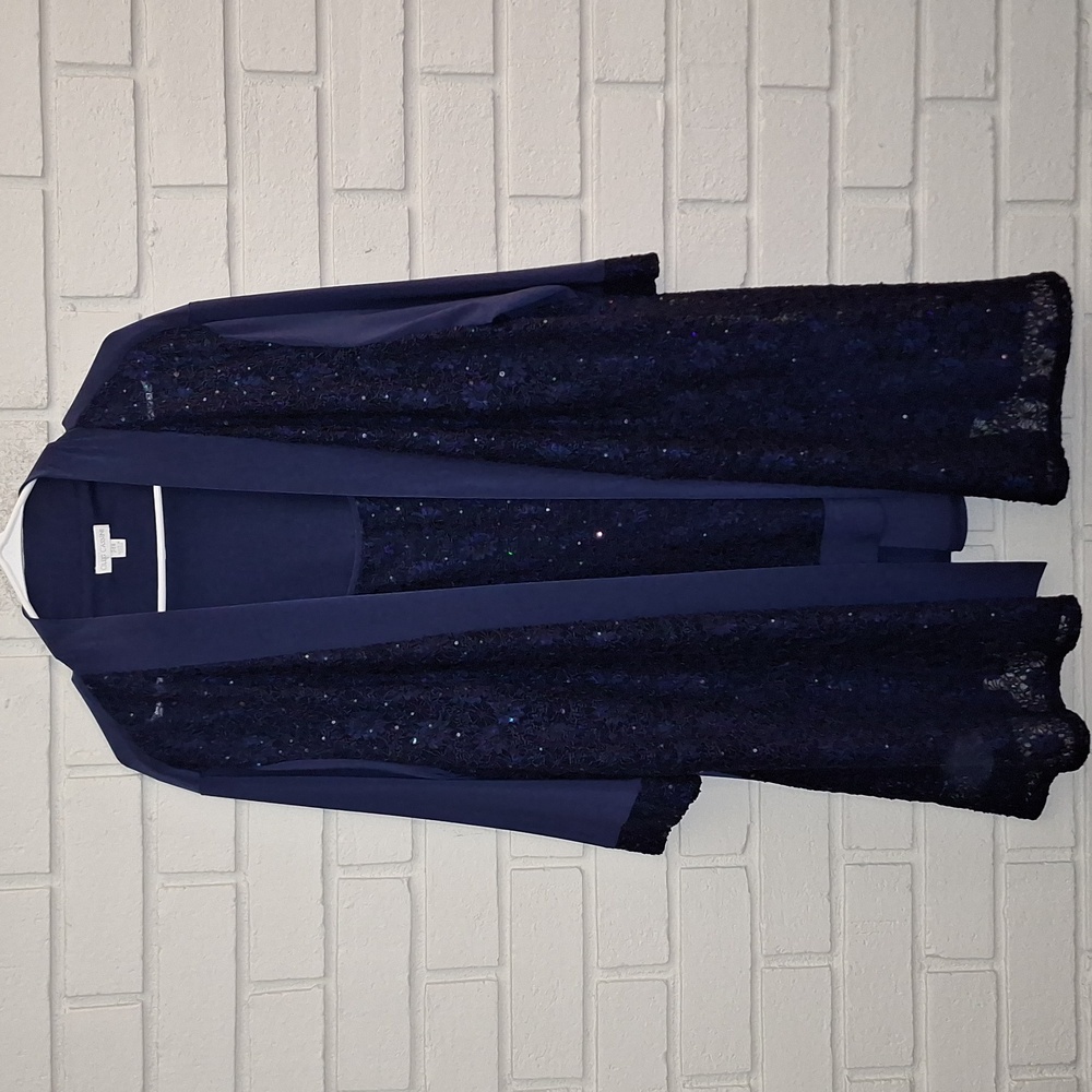 Oleg Cassini Navy Blue Sequin Formal Built-In W/Jacket. Size 24 NWOT
